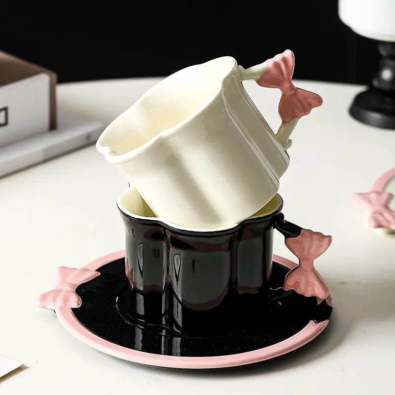 Cream Wind Creative Flower Bow Mug Afternoon Tea Flower Cup Girl Heart Coffee Cup Dish Household Drinking Utensils Dining Table