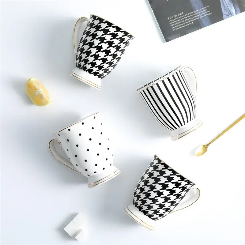 280ML Geometric Pattern Ceramic Mug Polka-dot Stripe Afternoon Tea Mug Living Room Decoration Household Mug Drinking Utensils