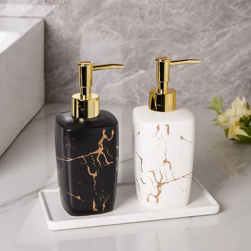Luxury Shower Gel Separately Bottled Ceramic Press Bottle Hand Lotion Shampoo Lotion Bottle Nordic Marble Golden Bathroom