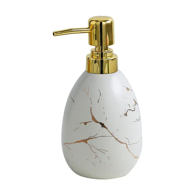 Luxury Shower Gel Separately Bottled Ceramic Press Bottle Hand Lotion Shampoo Lotion Bottle Nordic Marble Golden Bathroom