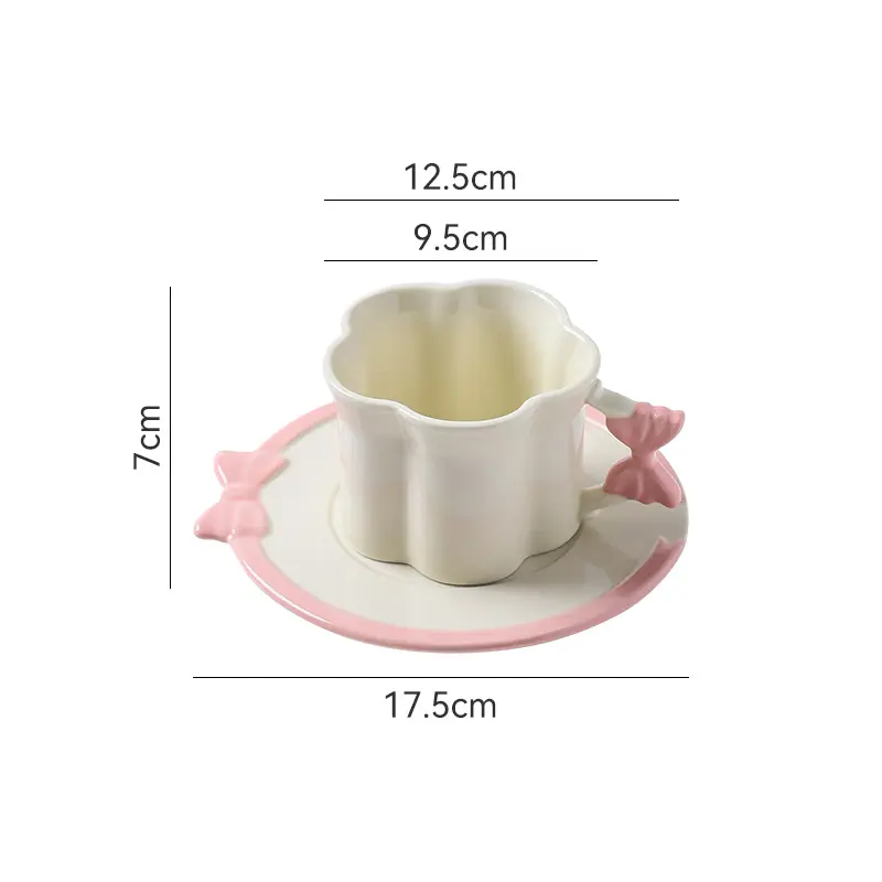 Cream Wind Creative Flower Bow Mug Afternoon Tea Flower Cup Girl Heart Coffee Cup Dish Household Drinking Utensils Dining Table