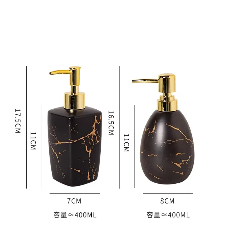 Luxury Shower Gel Separately Bottled Ceramic Press Bottle Hand Lotion Shampoo Lotion Bottle Nordic Marble Golden Bathroom