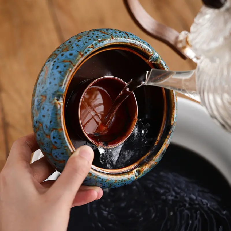 Round Ceramic Ashtray Kiln Ash Storage Box Desktop Decorative Ornaments Covered Ceramic Ashtray Modern Decorative Home Ashtray