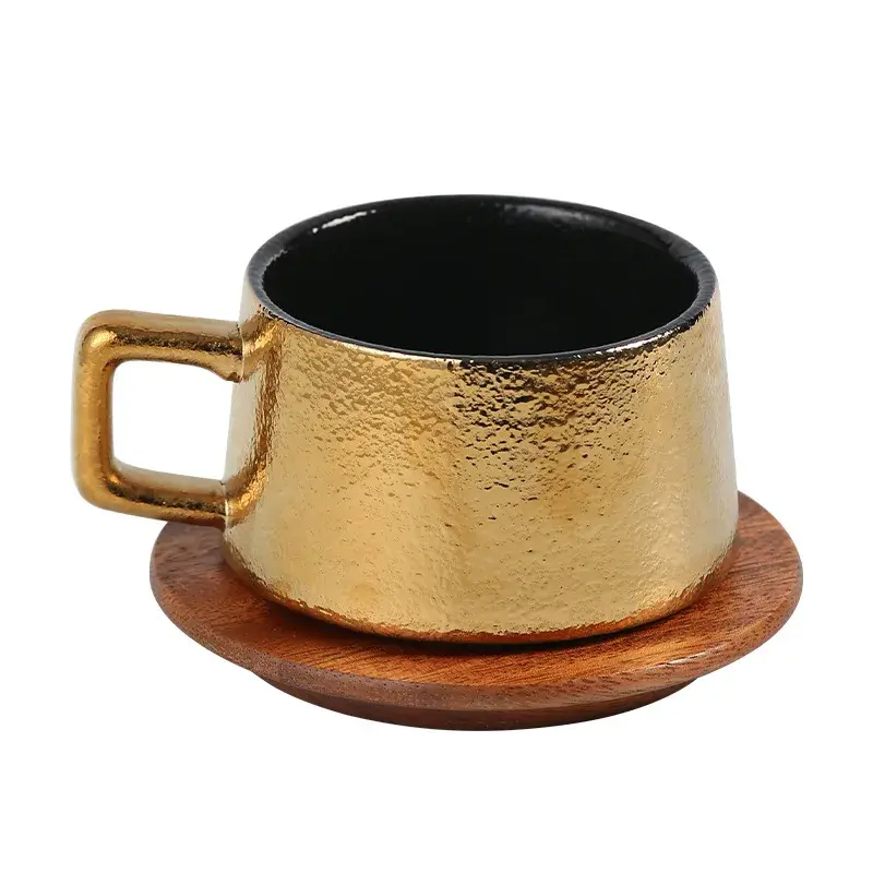 Luxurious Retro Gold Silver Coffee Cup and Saucer Ceramic Set Gift Box Gift Solid Wood Cup Coffee Mug Drinking Utensils 230ML
