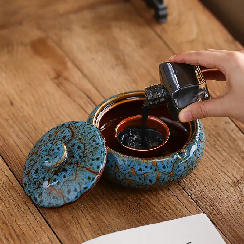 Round Ceramic Ashtray Kiln Ash Storage Box Desktop Decorative Ornaments Covered Ceramic Ashtray Modern Decorative Home Ashtray