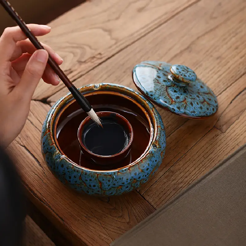Round Ceramic Ashtray Kiln Ash Storage Box Desktop Decorative Ornaments Covered Ceramic Ashtray Modern Decorative Home Ashtray