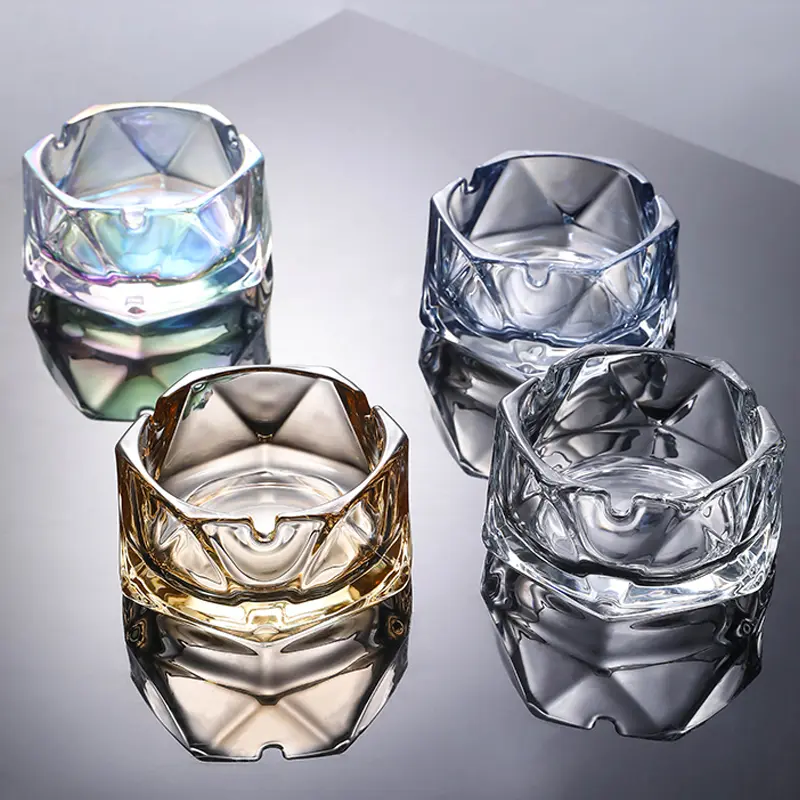 Home Creative Transparent Glass Ashtray Light Luxury Trend Living Room Geometric Ashtray Office Anti-flying Ash Crystal Ashtray