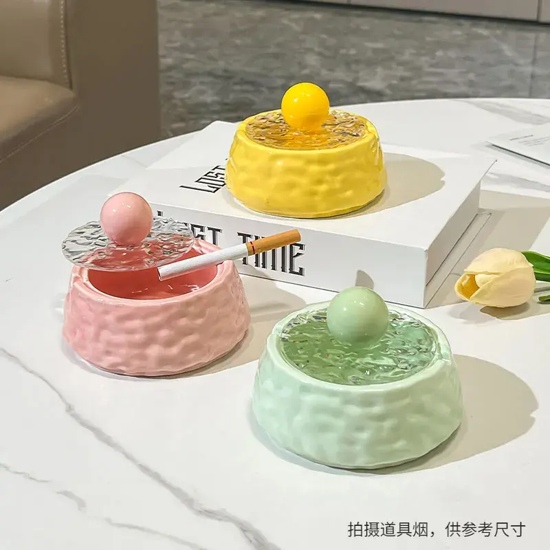 Cheese-shaped Ceramic Ashtray with Cover To Prevent Fly Ash Household Decorations Bedroom Living Room Gift Ashtray for Friends