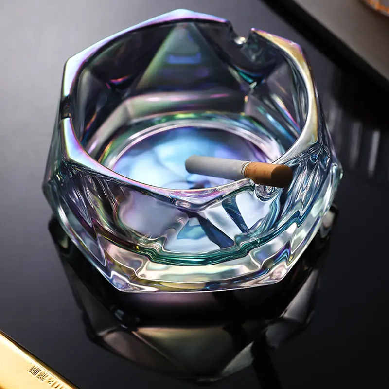 Home Creative Transparent Glass Ashtray Light Luxury Trend Living Room Geometric Ashtray Office Anti-flying Ash Crystal Ashtray