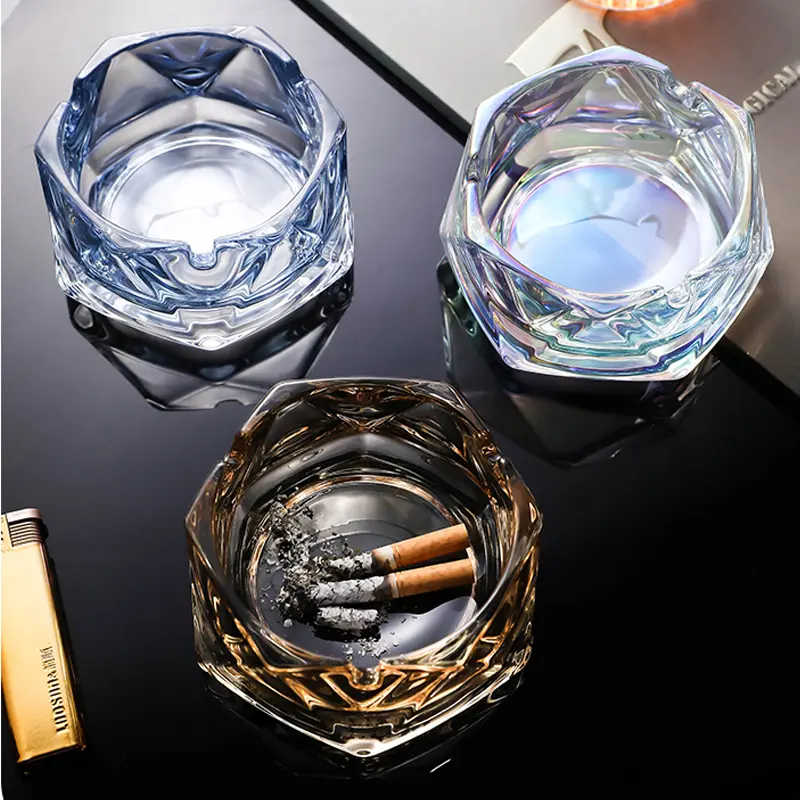 Home Creative Transparent Glass Ashtray Light Luxury Trend Living Room Geometric Ashtray Office Anti-flying Ash Crystal Ashtray