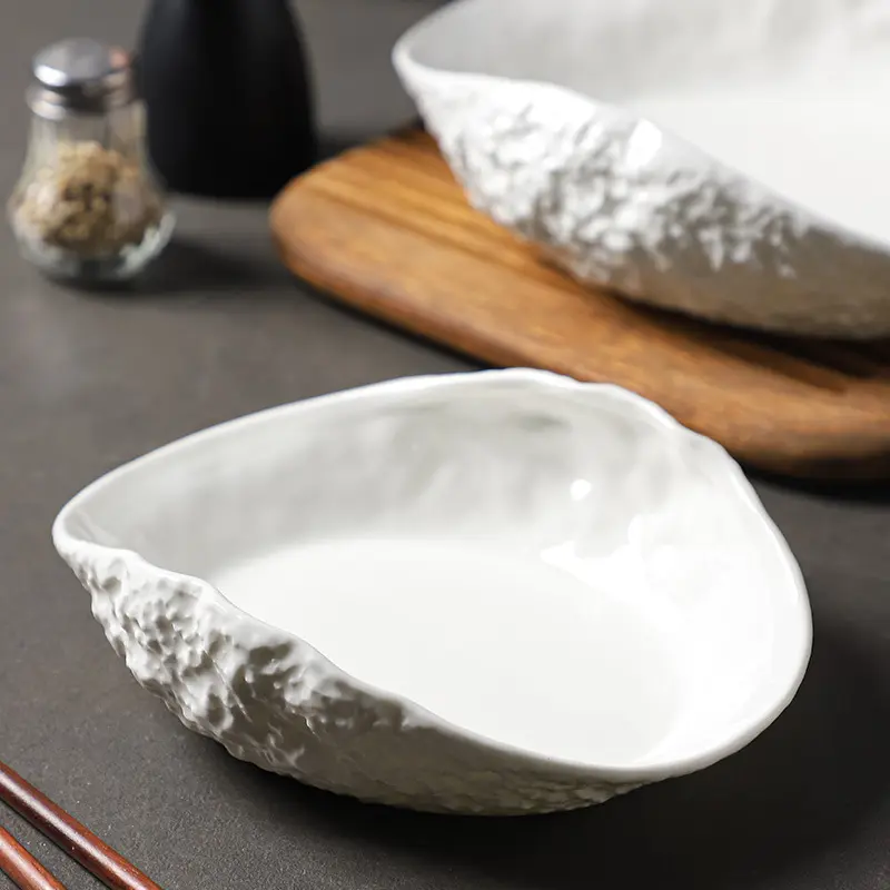 Rock Patterned Shell Plate Steamed Fish Soup Plate Hotel Tableware Main Course Decoration Plate Irregular Ceramic Tableware