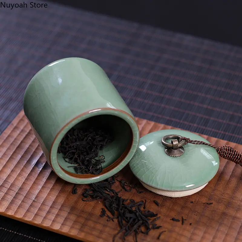 Celadon Tea Caddy Ceramic Sealed Pot Household Ceramic Storage Jar Decoration Living Room Decoration Accessories Tea Storage Box