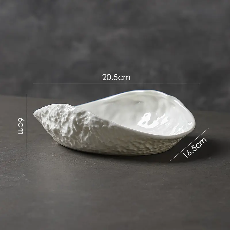 Rock Patterned Shell Plate Steamed Fish Soup Plate Hotel Tableware Main Course Decoration Plate Irregular Ceramic Tableware
