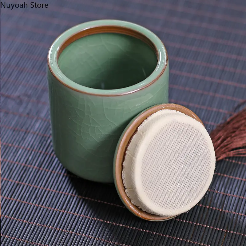 Celadon Tea Caddy Ceramic Sealed Pot Household Ceramic Storage Jar Decoration Living Room Decoration Accessories Tea Storage Box