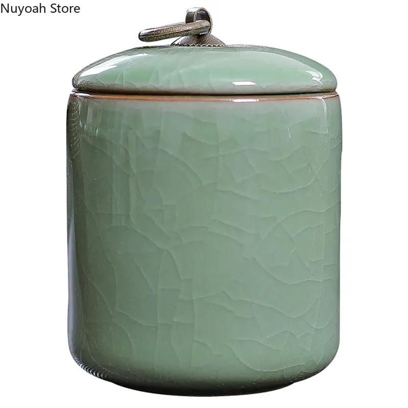 Celadon Tea Caddy Ceramic Sealed Pot Household Ceramic Storage Jar Decoration Living Room Decoration Accessories Tea Storage Box