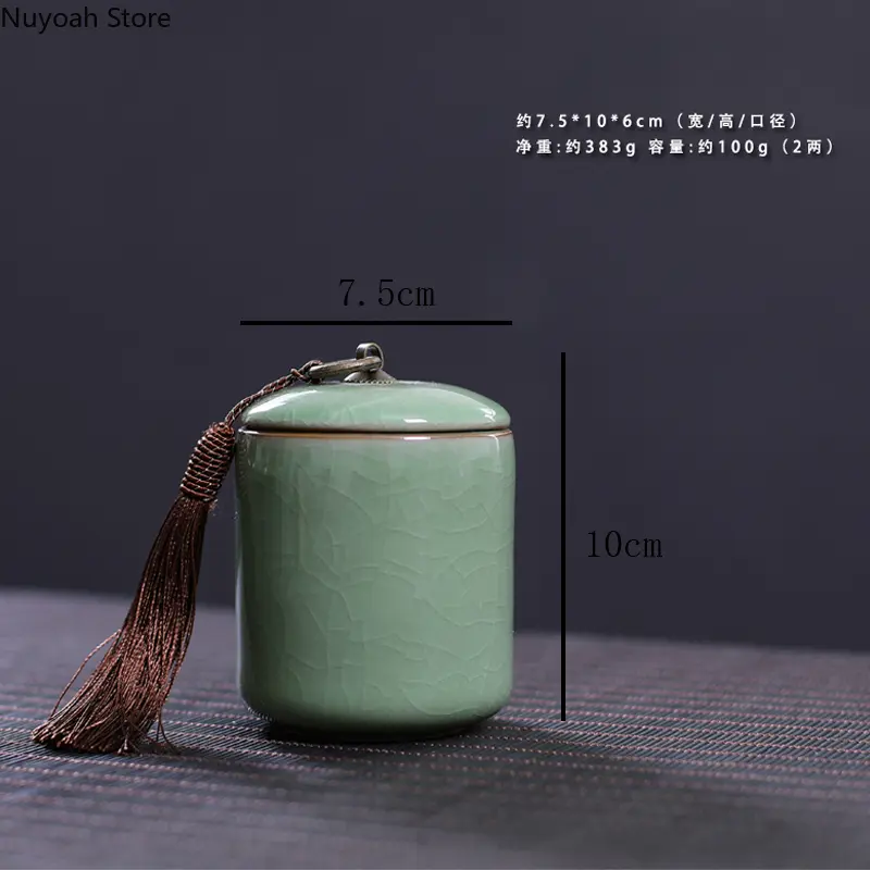 Celadon Tea Caddy Ceramic Sealed Pot Household Ceramic Storage Jar Decoration Living Room Decoration Accessories Tea Storage Box
