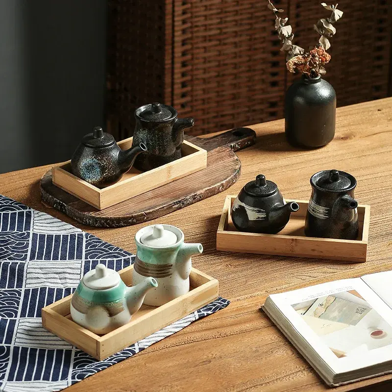 Japanese Retro Ceramic Oil Pot Household Kitchen Utensils Seasoning Pot Oil Vinegar Seasoning Bottle Kitchen Ceramic Tableware
