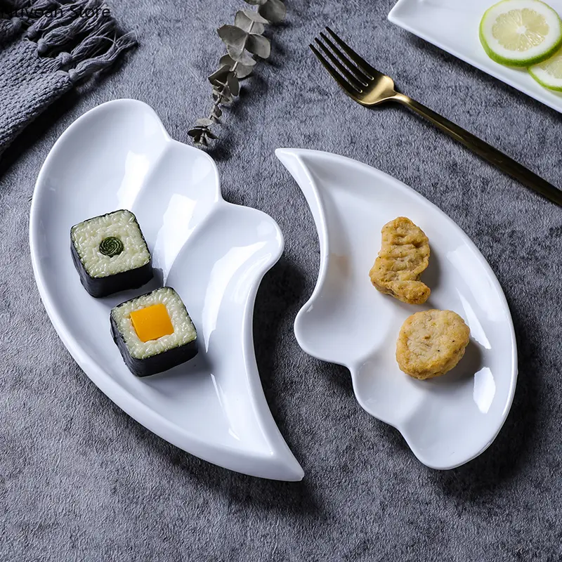 Sushi Plate White Ceramic Long Japanese Sweetheart Plate Small Plate Afternoon Tea Dessert Plate Ceramic Rectangular Cake Plate