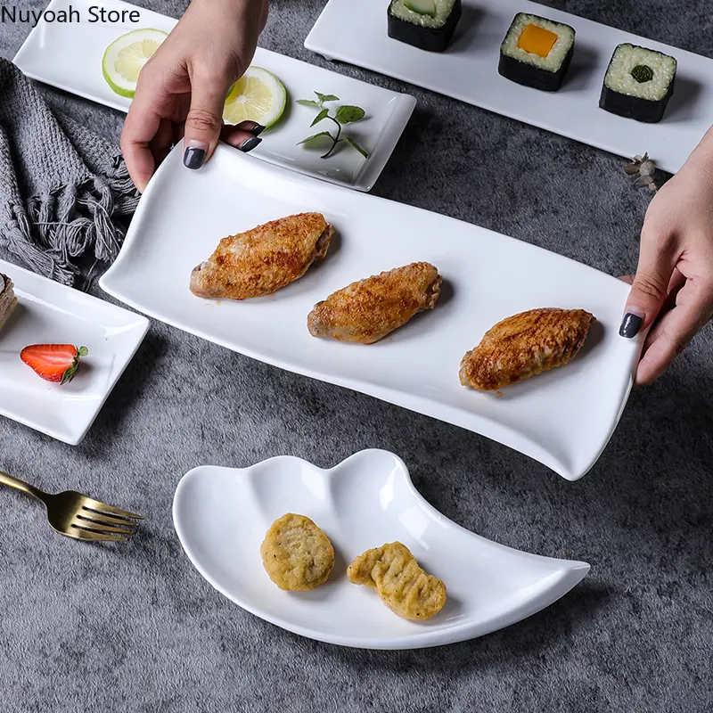 Sushi Plate White Ceramic Long Japanese Sweetheart Plate Small Plate Afternoon Tea Dessert Plate Ceramic Rectangular Cake Plate