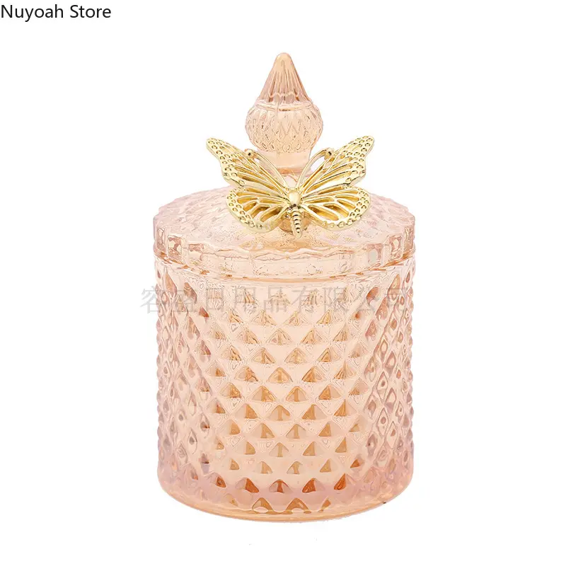 Creative Glass Jar Candle Jar with Lid Multicolor Jewelry Storage Box Round Storage Jar Living Room Home Decoration Accessories