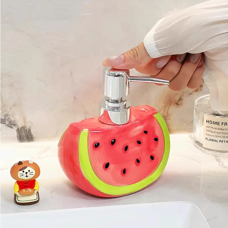 Creative Watermelon Shaped Lotion Bottle Soap Dish Ceramic Household Press Type Hand Sanitizer Shampoo Separate Bottles