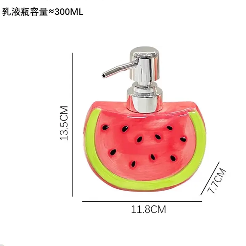Creative Watermelon Shaped Lotion Bottle Soap Dish Ceramic Household Press Type Hand Sanitizer Shampoo Separate Bottles