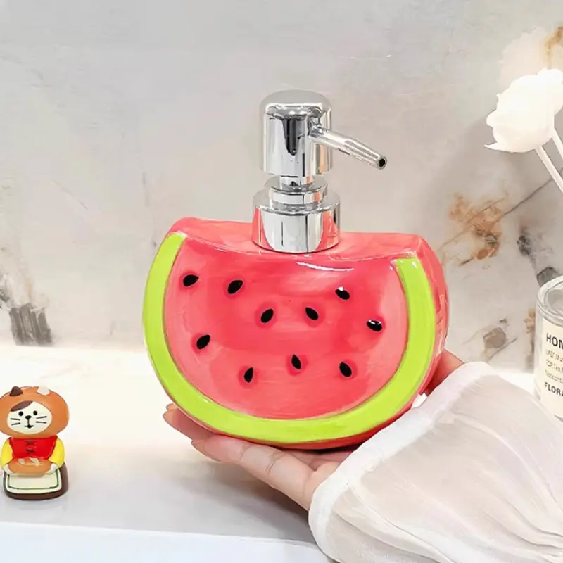 Creative Watermelon Shaped Lotion Bottle Soap Dish Ceramic Household Press Type Hand Sanitizer Shampoo Separate Bottles