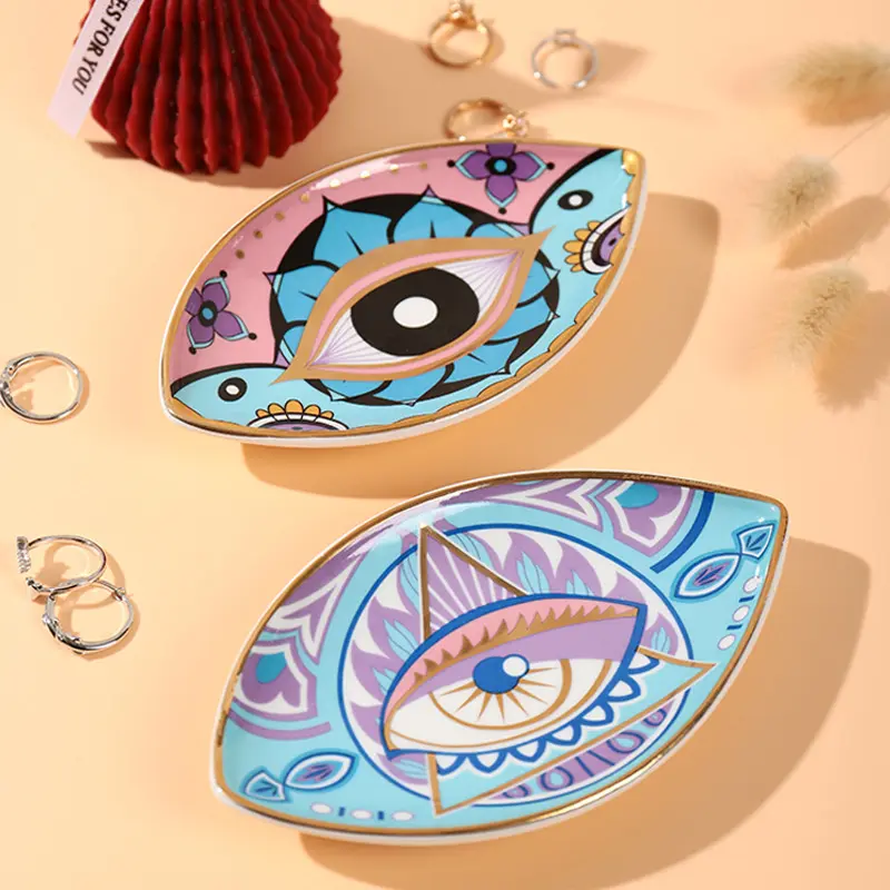 Creative Eye Ceramic Jewelry Tray Small Jewelry Plate Ring Earrings Necklace Plate Devil's Eye Decorative Plate Home Decoration