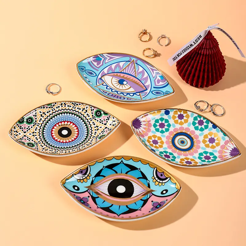 Creative Eye Ceramic Jewelry Tray Small Jewelry Plate Ring Earrings Necklace Plate Devil's Eye Decorative Plate Home Decoration