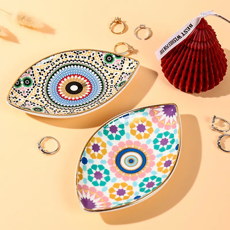 Creative Eye Ceramic Jewelry Tray Small Jewelry Plate Ring Earrings Necklace Plate Devil's Eye Decorative Plate Home Decoration
