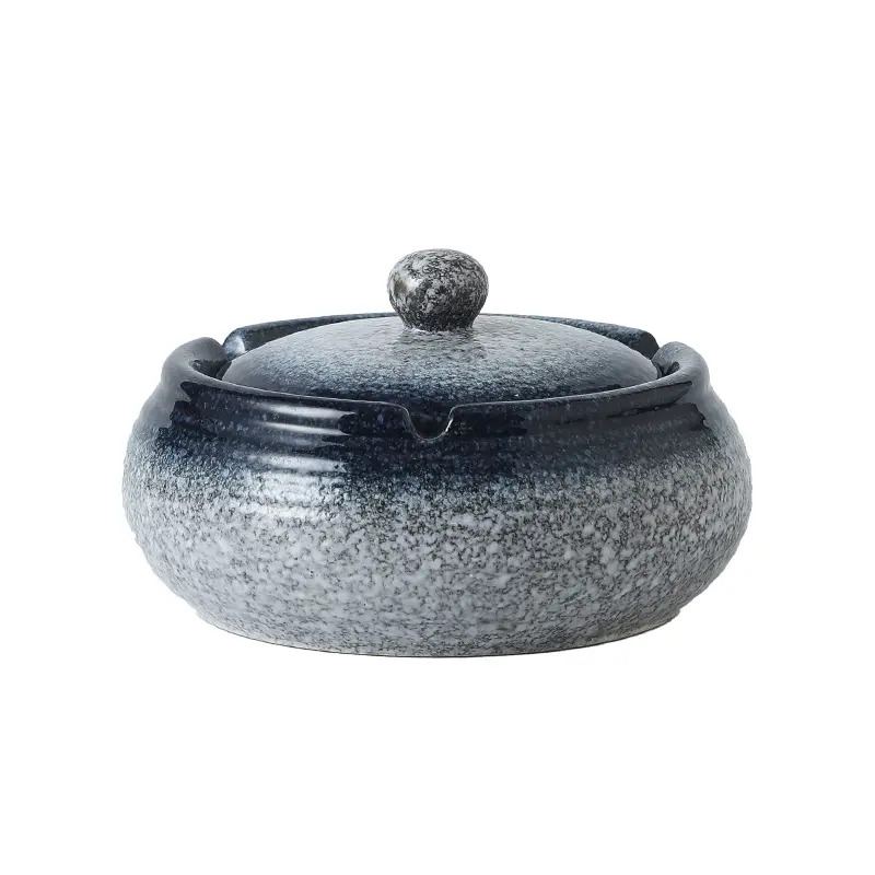 Retro Ceramic Ashtray with Cover Anti-ash Flying Round Cigarette Butts Cylinder Home Decoration Accessories Ceramic Ashtray