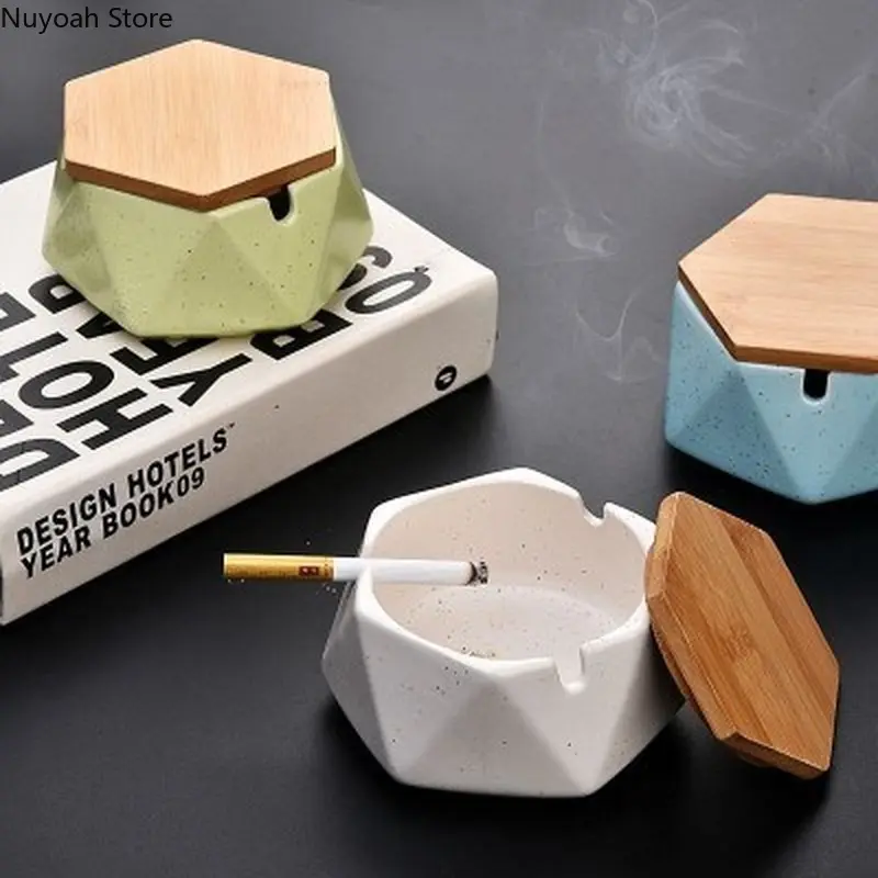 Nordic Ceramic Ashtray Creative Home Living Room Storage Box Office with Cover Anti Fly Ash Ashtray Home Decoration Accessories