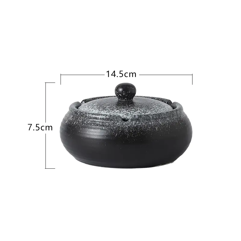Retro Ceramic Ashtray with Cover Anti-ash Flying Round Cigarette Butts Cylinder Home Decoration Accessories Ceramic Ashtray