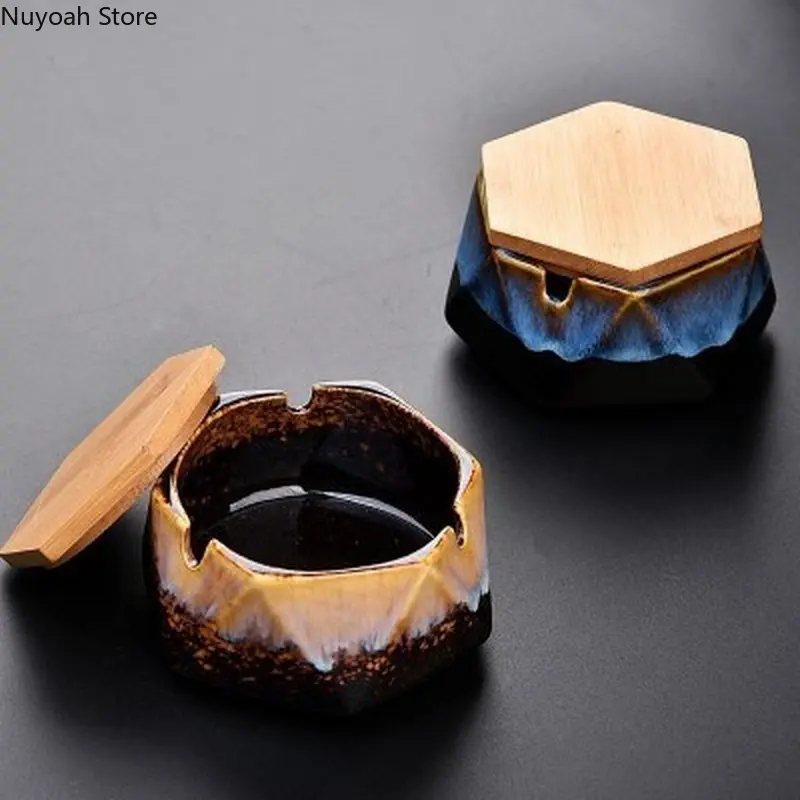 Nordic Ceramic Ashtray Creative Home Living Room Storage Box Office with Cover Anti Fly Ash Ashtray Home Decoration Accessories