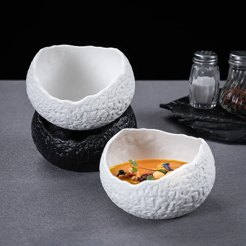 Irregular Pottery Bowls Stone Patterned Dessert Bowls Creative Ceramic Tableware Hotel Molecular Cuisine Bowls Kitchen Supplies