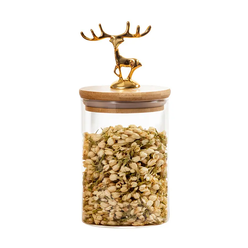 Nordic Golden Elk Storage Jar with Lid Cylindrical Sealed Glass Container Kitchen Storage Supplies Food Storage Containers 500ML