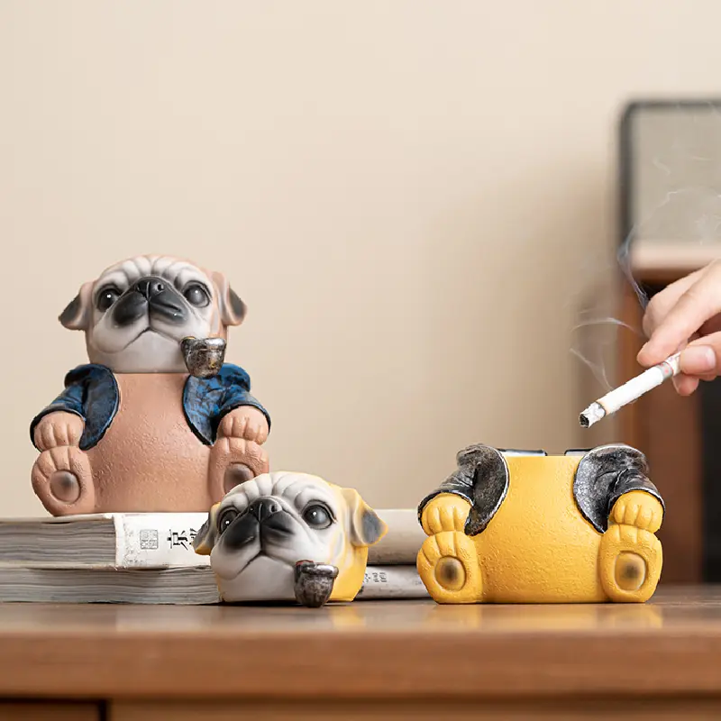 Cartoon Bulldog Ashtray Ceramic Creative Desktop Anti-fly Ash Ornaments Cute Animal Ashtray Office Living Room Home Decoration