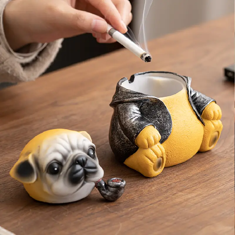 Cartoon Bulldog Ashtray Ceramic Creative Desktop Anti-fly Ash Ornaments Cute Animal Ashtray Office Living Room Home Decoration