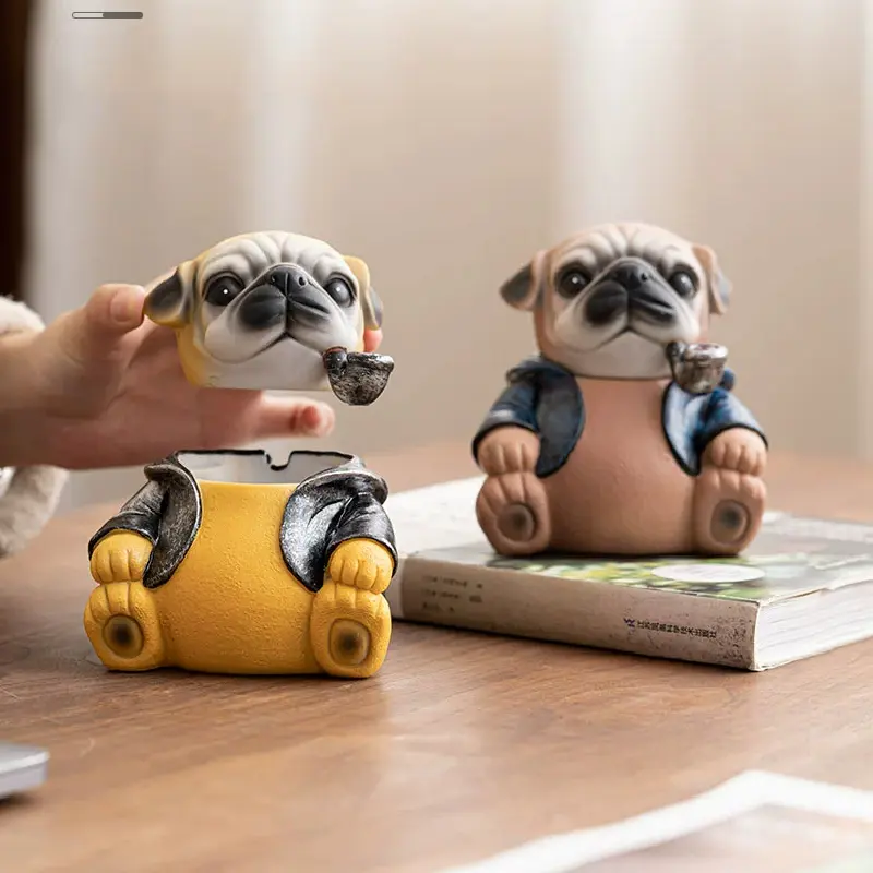 Cartoon Bulldog Ashtray Ceramic Creative Desktop Anti-fly Ash Ornaments Cute Animal Ashtray Office Living Room Home Decoration