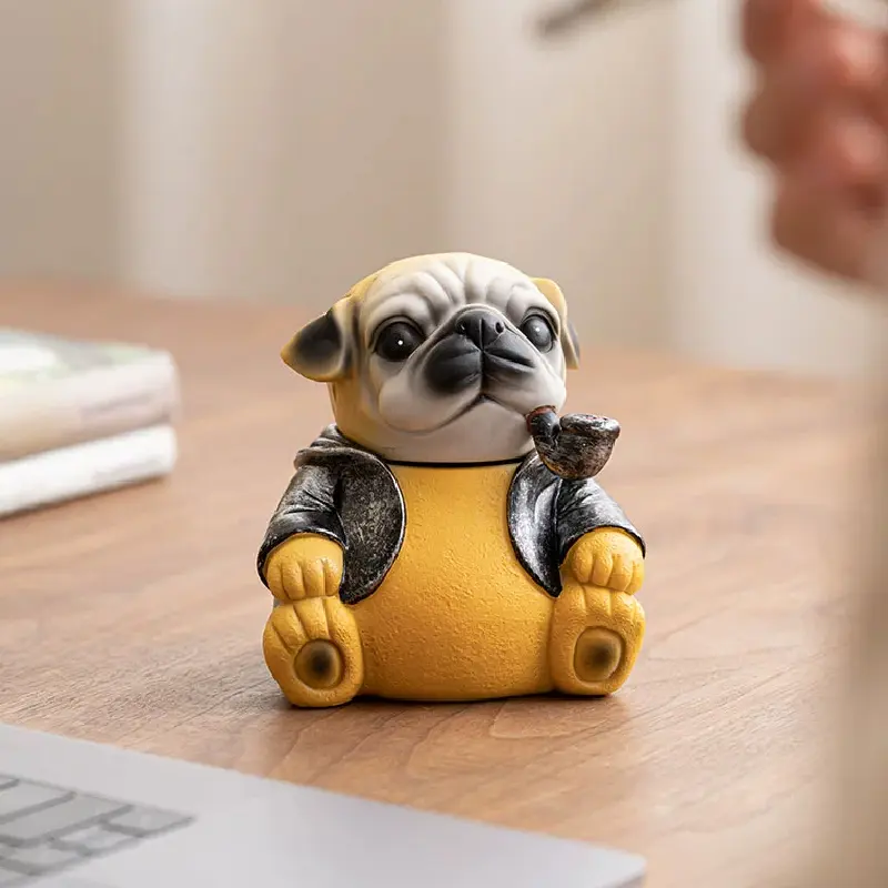 Cartoon Bulldog Ashtray Ceramic Creative Desktop Anti-fly Ash Ornaments Cute Animal Ashtray Office Living Room Home Decoration