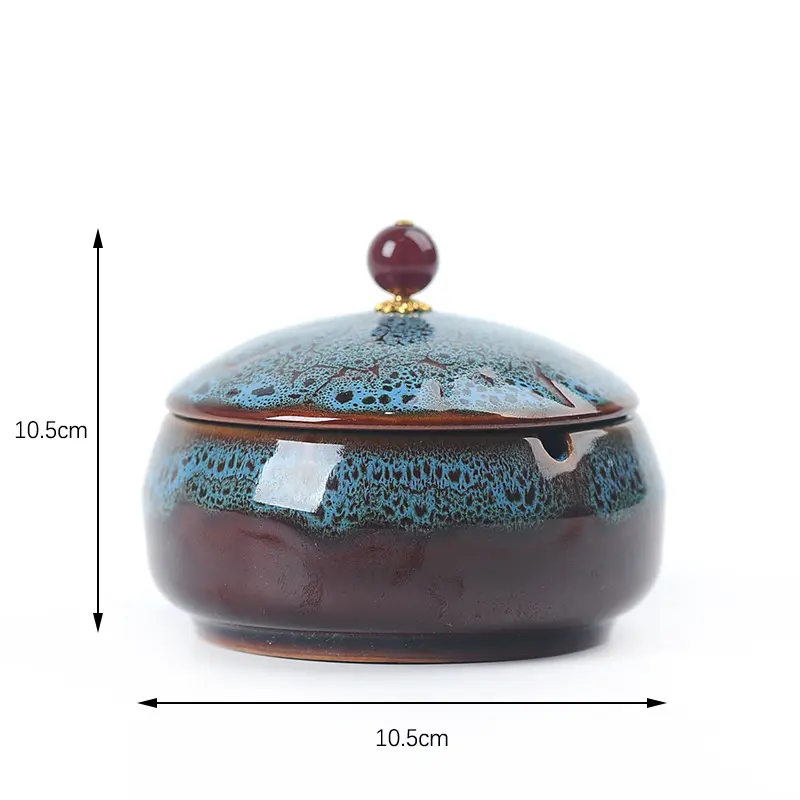 Kiln-changing Ceramic Ashtray with Cover Round Windproof Ashtray Table Decoration Living Room Decoration Accessories Ashtray