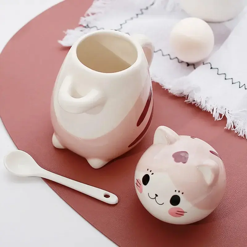 275ML Cute Cat Ceramic Coffee Cup with Spoon Ceramic Mug with Lid Drink Milk Tea Cup Home Decoration Couple Birthday Gift New