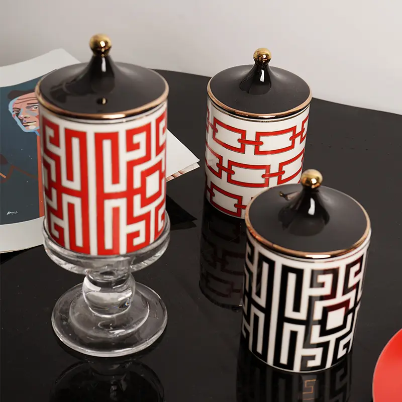 Geometric Scented Candle Jar Art Labyrinth Stripe Ceramic Storage Jar Biscuit Candy Storage Bottle Food Container Home Decor