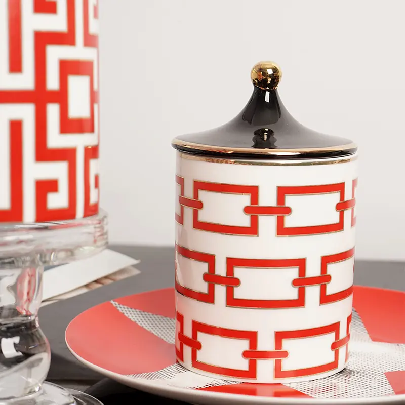 Geometric Scented Candle Jar Art Labyrinth Stripe Ceramic Storage Jar Biscuit Candy Storage Bottle Food Container Home Decor