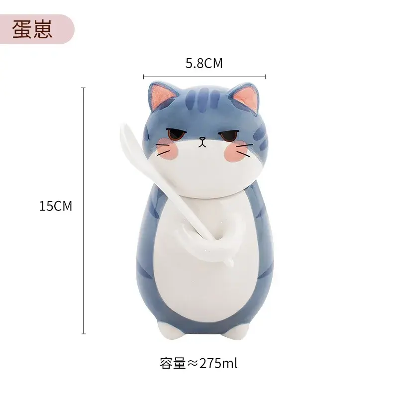 275ML Cute Cat Ceramic Coffee Cup with Spoon Ceramic Mug with Lid Drink Milk Tea Cup Home Decoration Couple Birthday Gift New