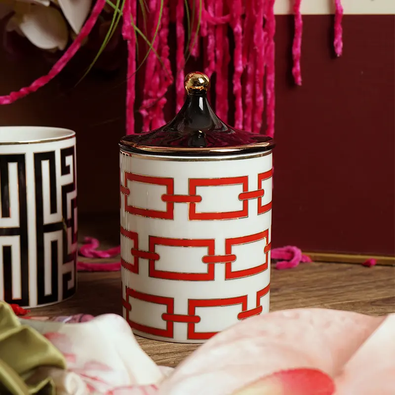 Geometric Scented Candle Jar Art Labyrinth Stripe Ceramic Storage Jar Biscuit Candy Storage Bottle Food Container Home Decor