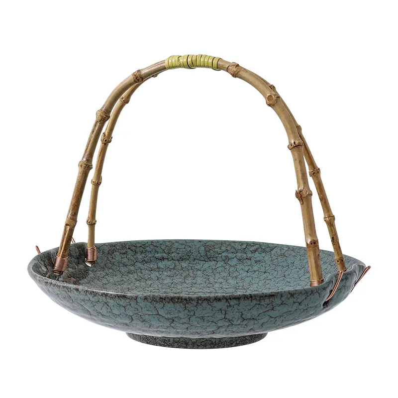 Creative Ceramic Dish Portable Basket Hotel Special Dish Restaurant Ceramic Dish Table Decoration Round Tray Creative Tableware