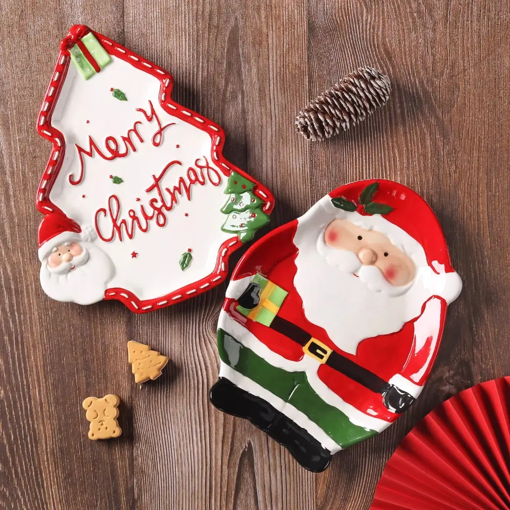 Three-dimensional Santa Claus Pine Shaped Ceramic Plate Breakfast Plate Dessert Plate Christmas Tableware Creative Display Tray
