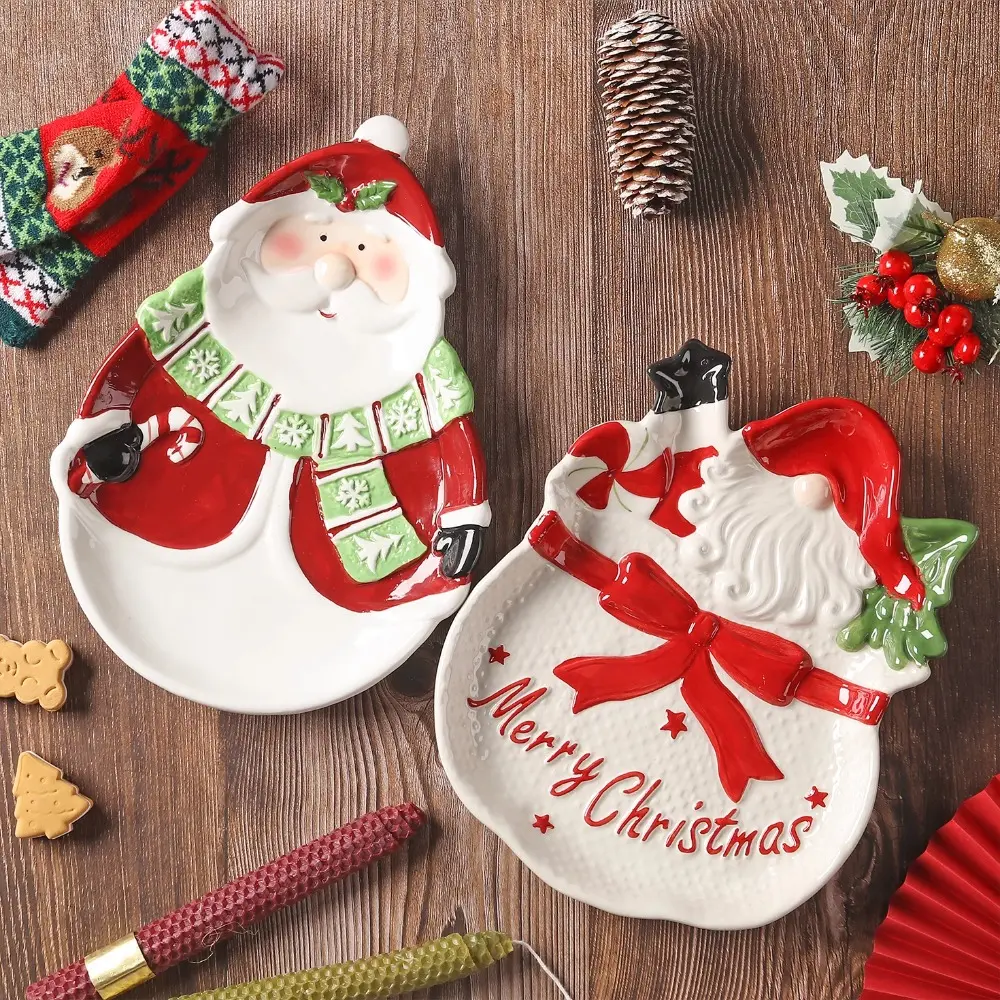 Three-dimensional Santa Claus Pine Shaped Ceramic Plate Breakfast Plate Dessert Plate Christmas Tableware Creative Display Tray