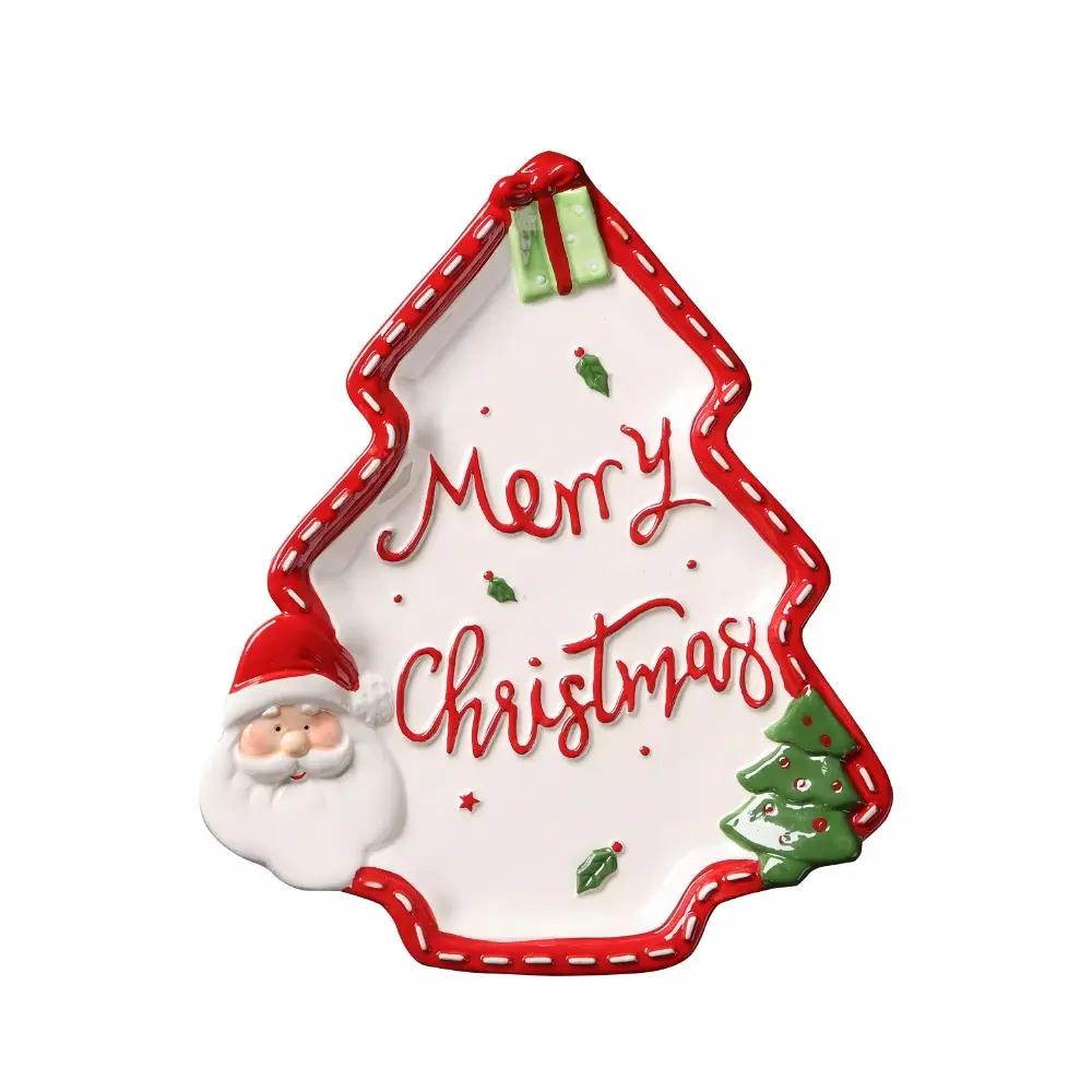 Three-dimensional Santa Claus Pine Shaped Ceramic Plate Breakfast Plate Dessert Plate Christmas Tableware Creative Display Tray